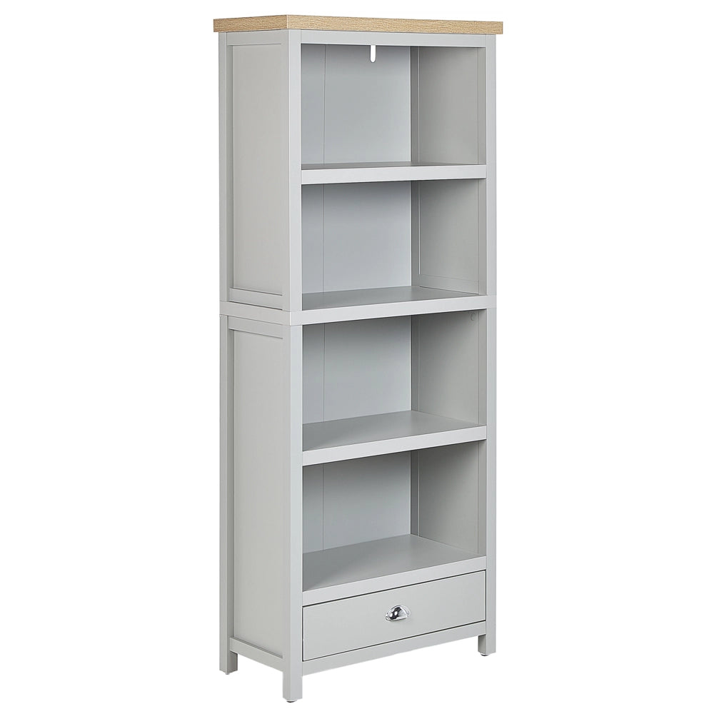 Libreria in Truciolare di Legno Chiaro Grigio 4 Ripiani Contenitori Corti Stile Scandinavo Tradizionale