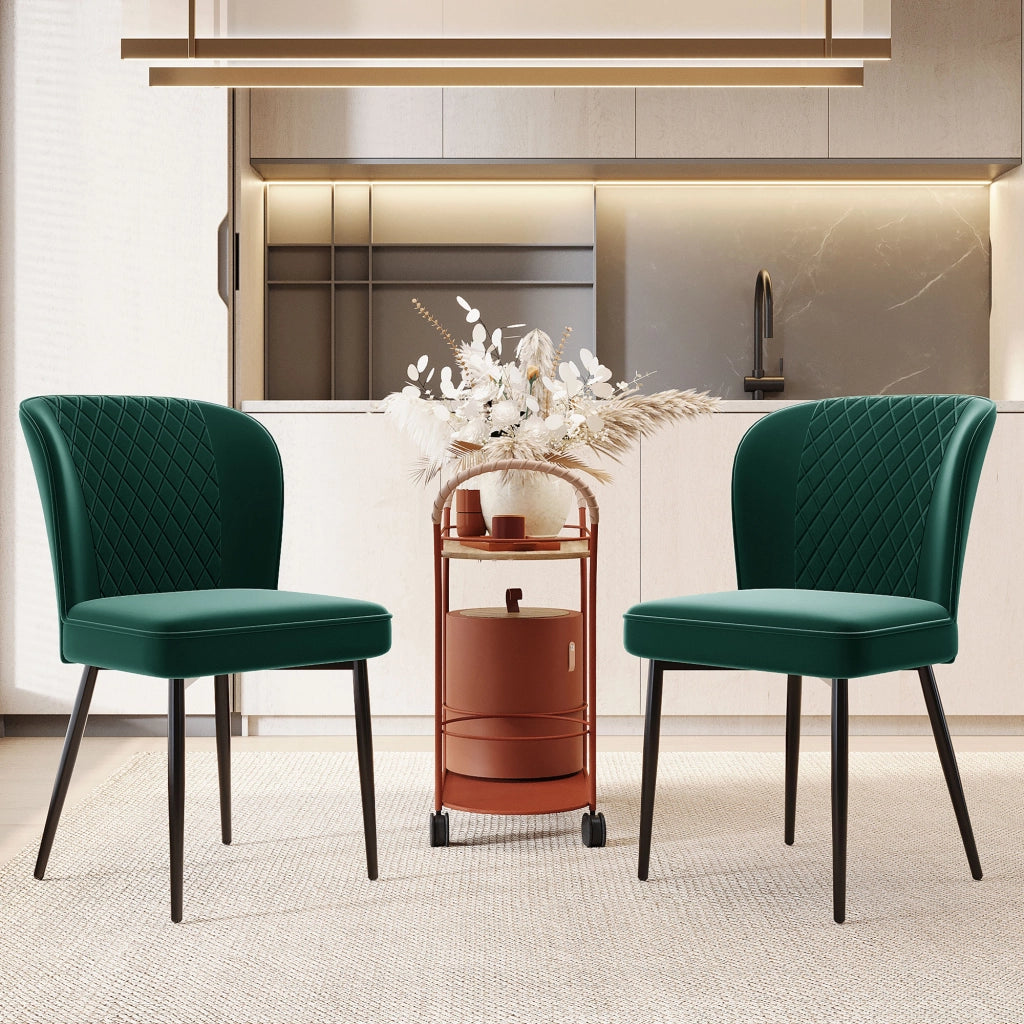 SEDIA DA PRANZO Set da 2 pezzi Verde in velluto con gambe in metallo