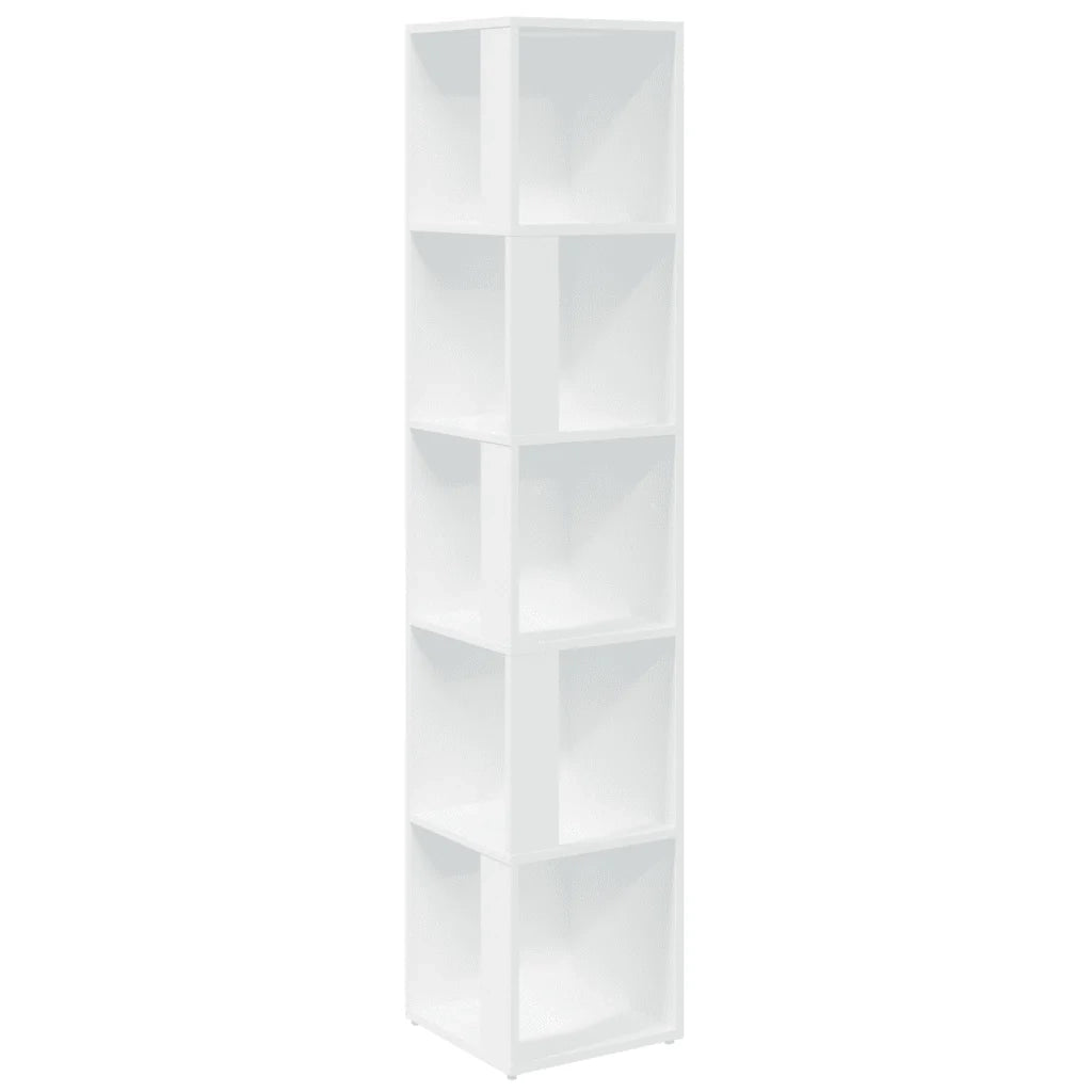 Mobile angolare moderno 33 x 33 x 164,5 cm elegante soluzione per riporre libri e oggetti decorativi realizzato in legno composito bianco 02_0047976