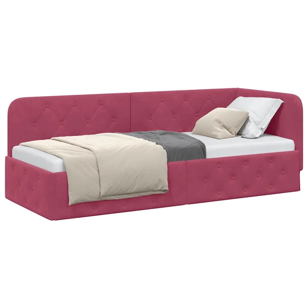 Cornice del letto ad angolo Rosso Vino 80 x 200 cm Velluto