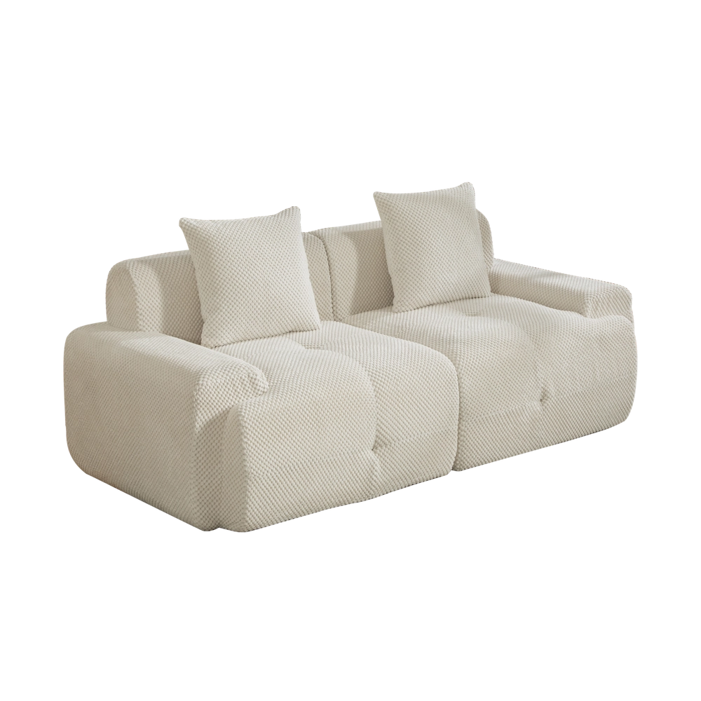 Divano Modulare in Tessuto Chenille ¨C MINIMAL ¨C Beige, Morbido, Cuscini Inclusi