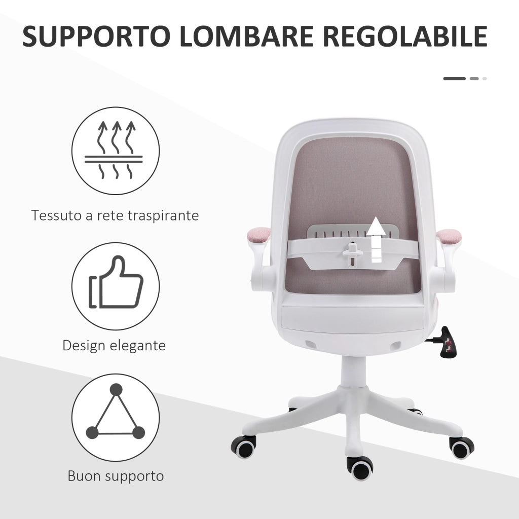 Sedia da Ufficio Ergonomica ¨C zephmum ¨C Tessuto, Effetto Velluto, Bianco e Rosa, 62.5x60x94-104 cm