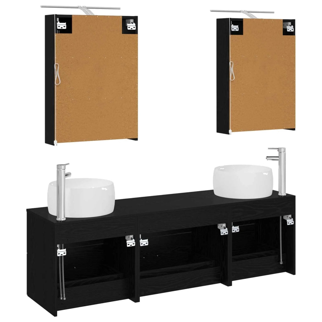 Set di mobili per il bagno 5 pcs Rovere Nero 3406992