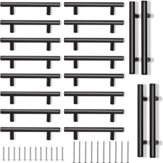 Set di 20 maniglie per armadi a muro in alluminio nero - maniglie a T per porte scorrevoli in alluminio nero per cucina e bagno