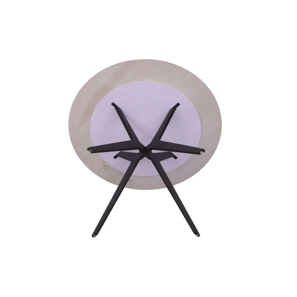 Tavolo da pranzo rotondo ARVENA – 110 cm – Piano in pietra sinterizzata – Colore bianco – Design metallo elegante