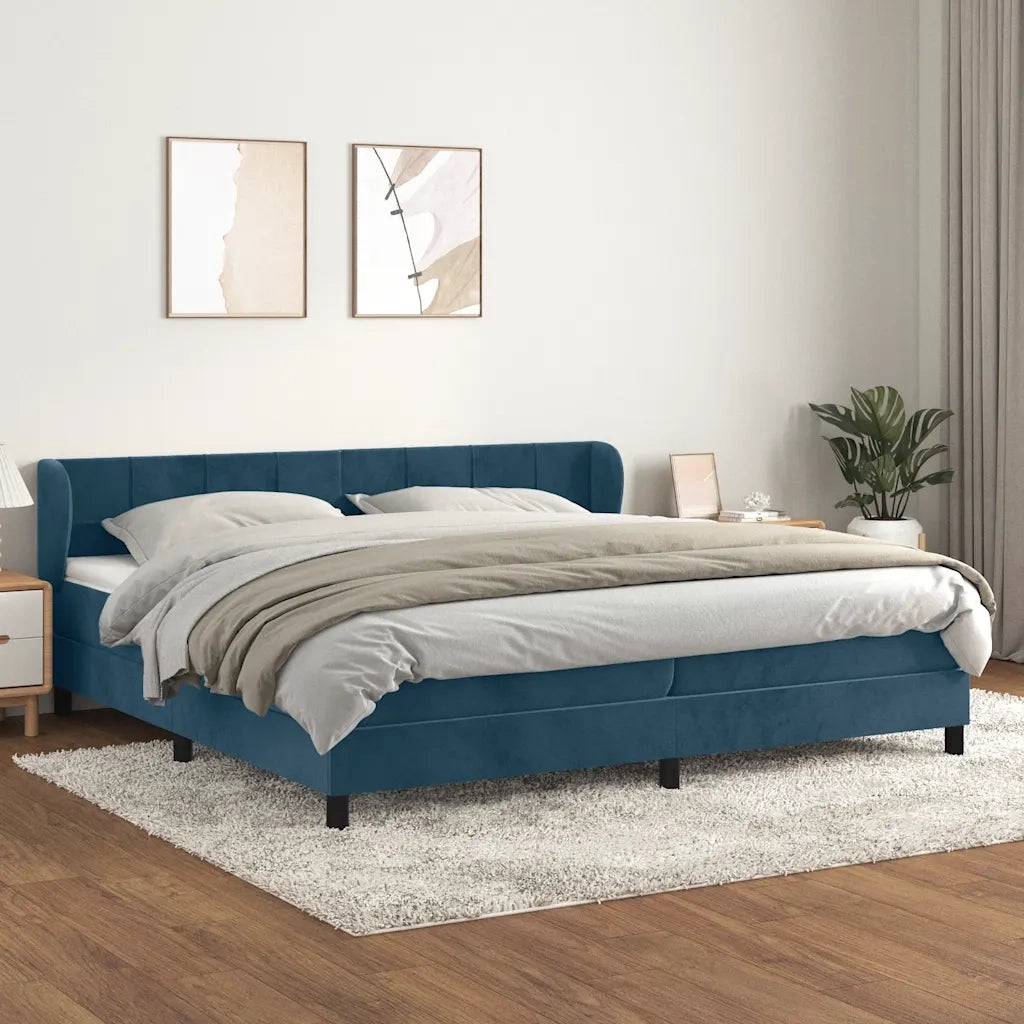 Giroletto a Molle con Materasso Blu Scuro 200x200 cm in Vellutocod mxl 122049