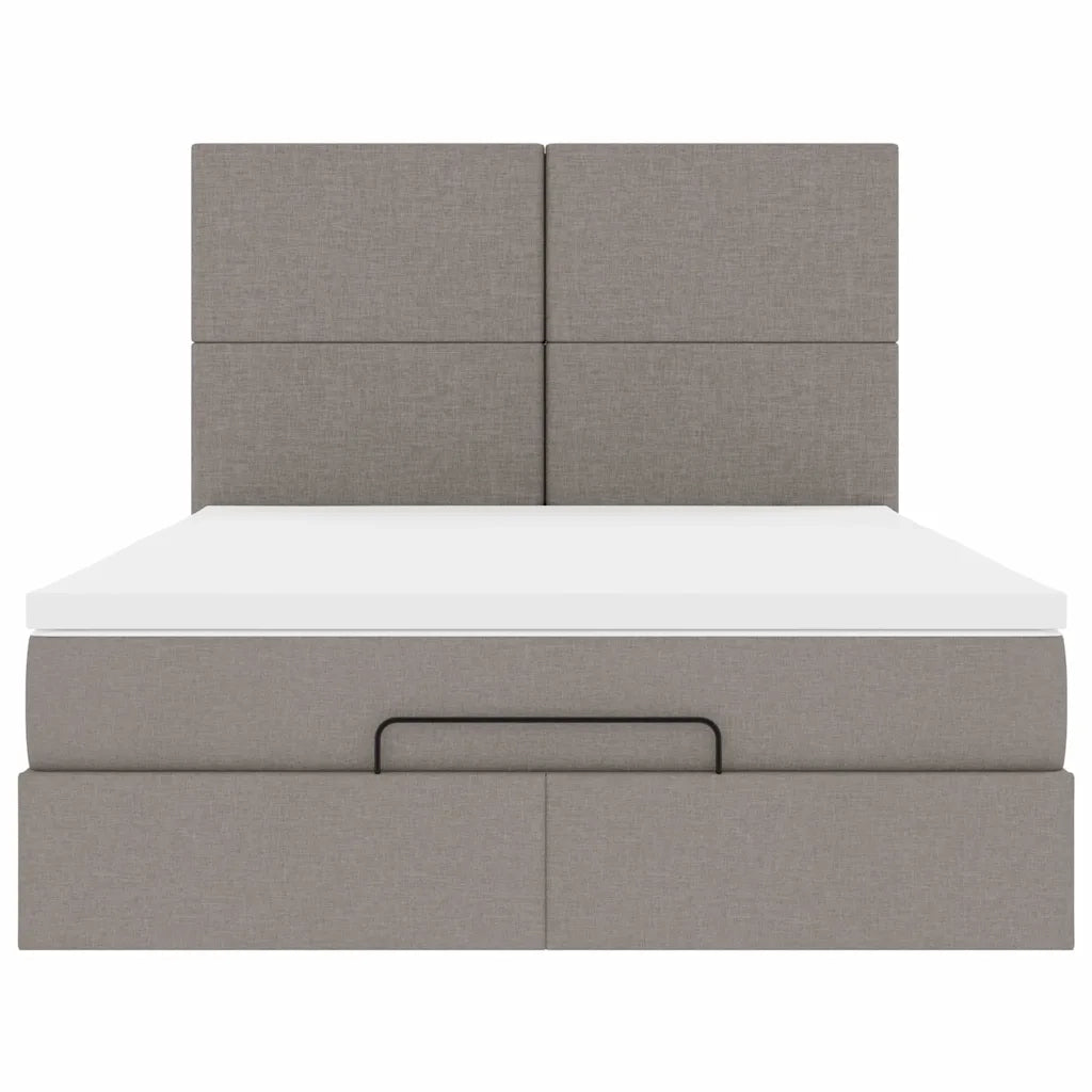 Struttura Letto Pouf con Materasso Tortora 140x190 cm Tessuto 3313924