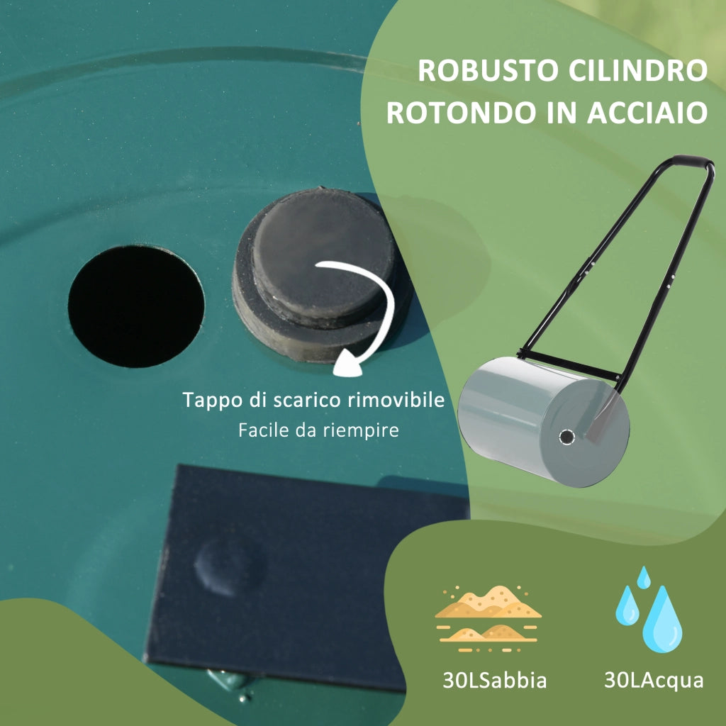 Rullo per Prato 30L ¨C Xylo ¨C Metallo con Lama Raschiante 102x50x30 cm Verde Scuro
