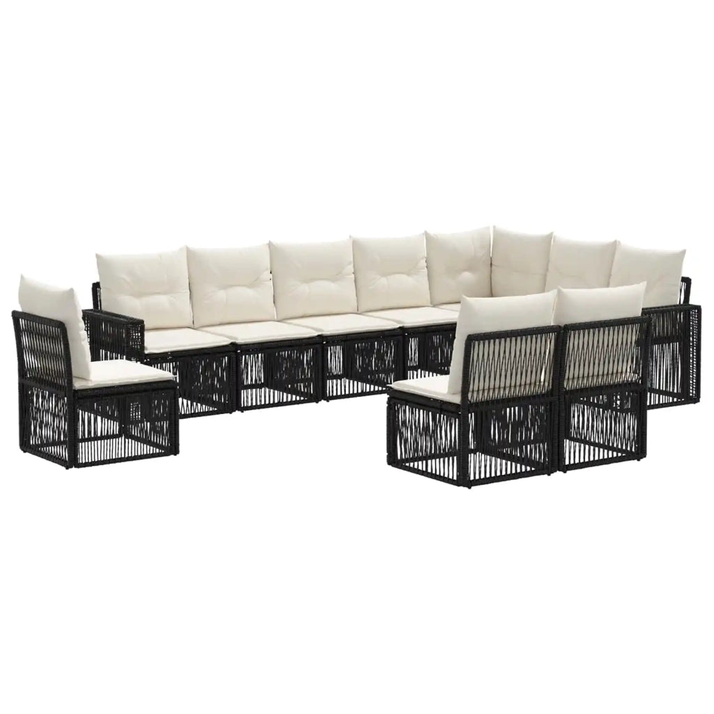 Set Divano da Giardino 10 pcs Nero e Bianco Crema polyrattan 3435151