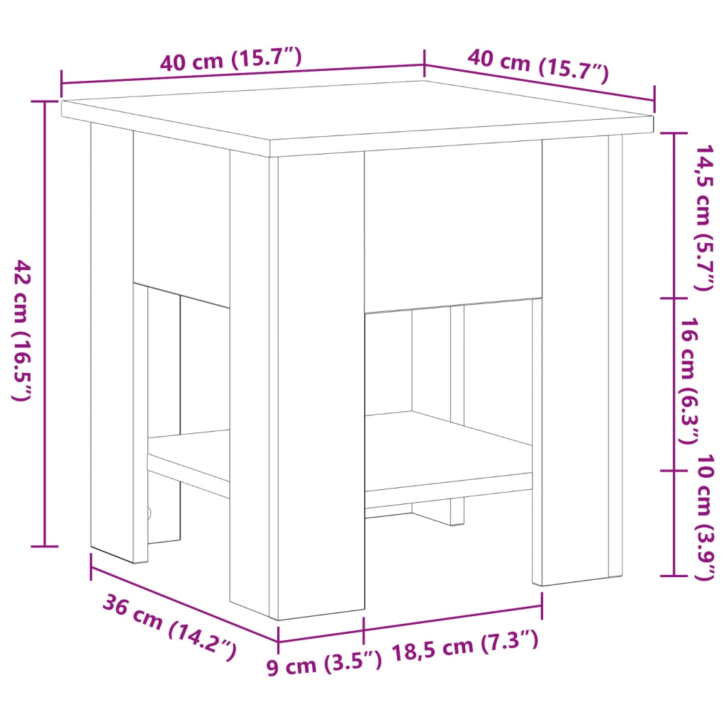 Tavolino da caffÃ¨ Nero Rovere 40x40x42 cm Legno ingegnerizzato