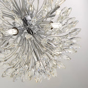 Lampadario Contemporaneo Pavone Acciaio Cromo Vetro Trasparente 14 Luci G9
