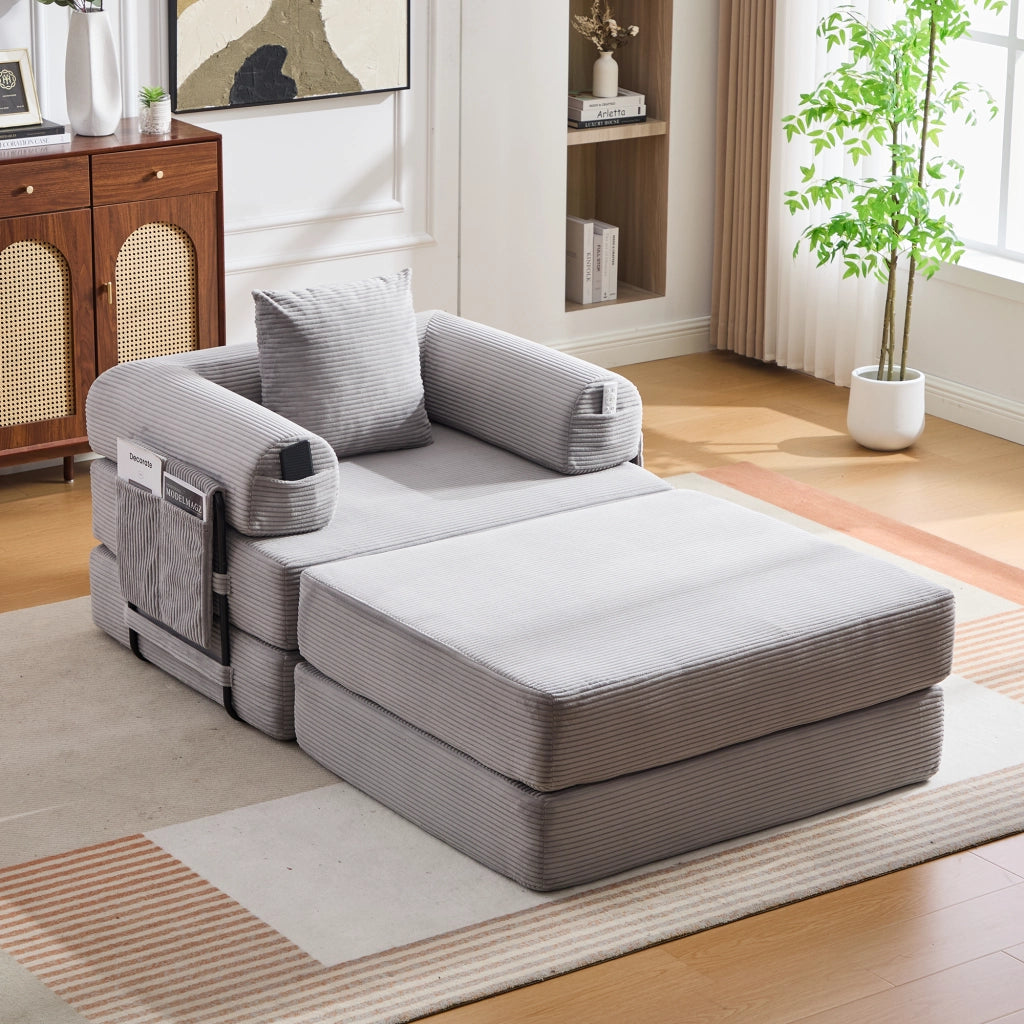 DIVANO modulare in corduroy 112x190x67 cm Grigio Chiaro con cuscino