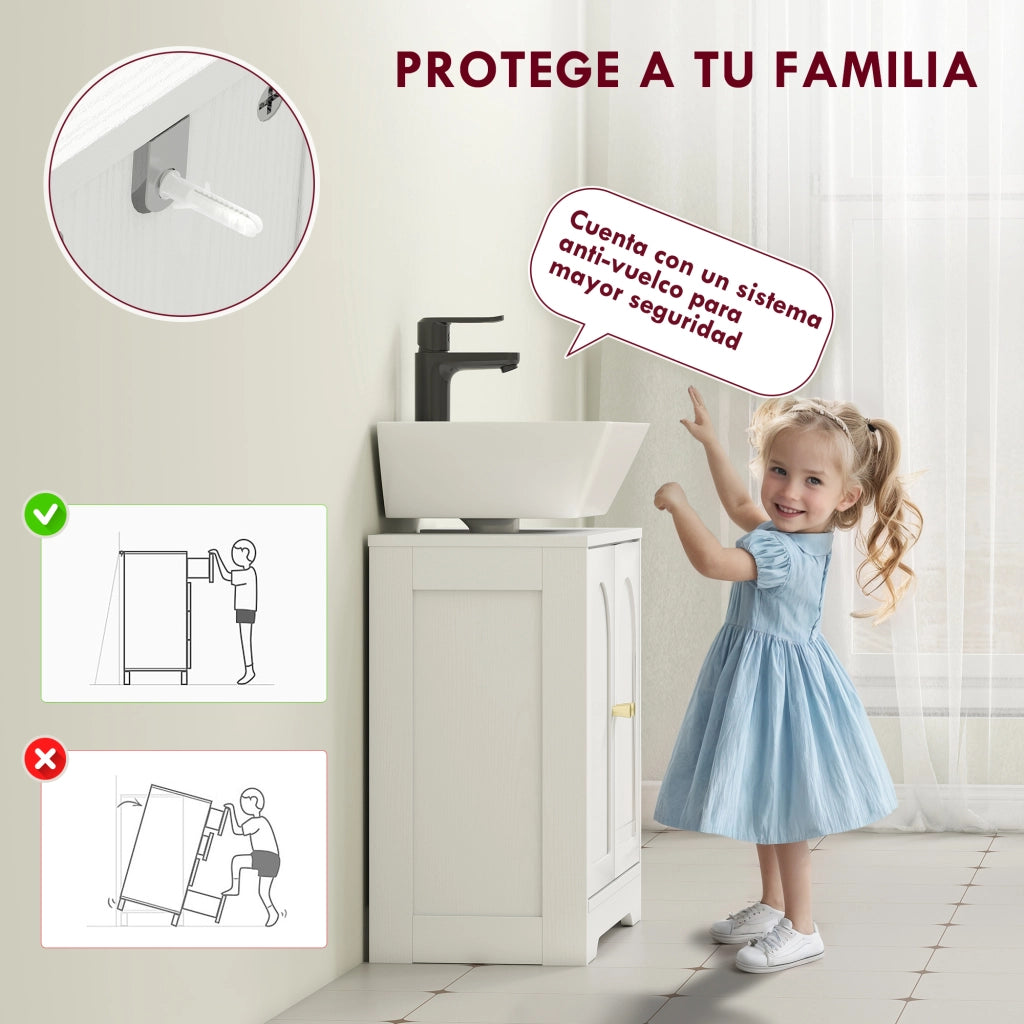 Mobiletto Bagno Sottolavabo con 2 Ante Apertura Arco ¨C Zephmum ¨C Bianco 60x30x65 cm