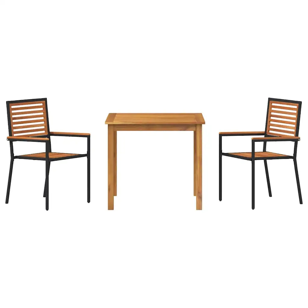 Set da Pranzo per Giardino 3 pz | Set Salotto da Giardino Nero Legno di Acacia Massello