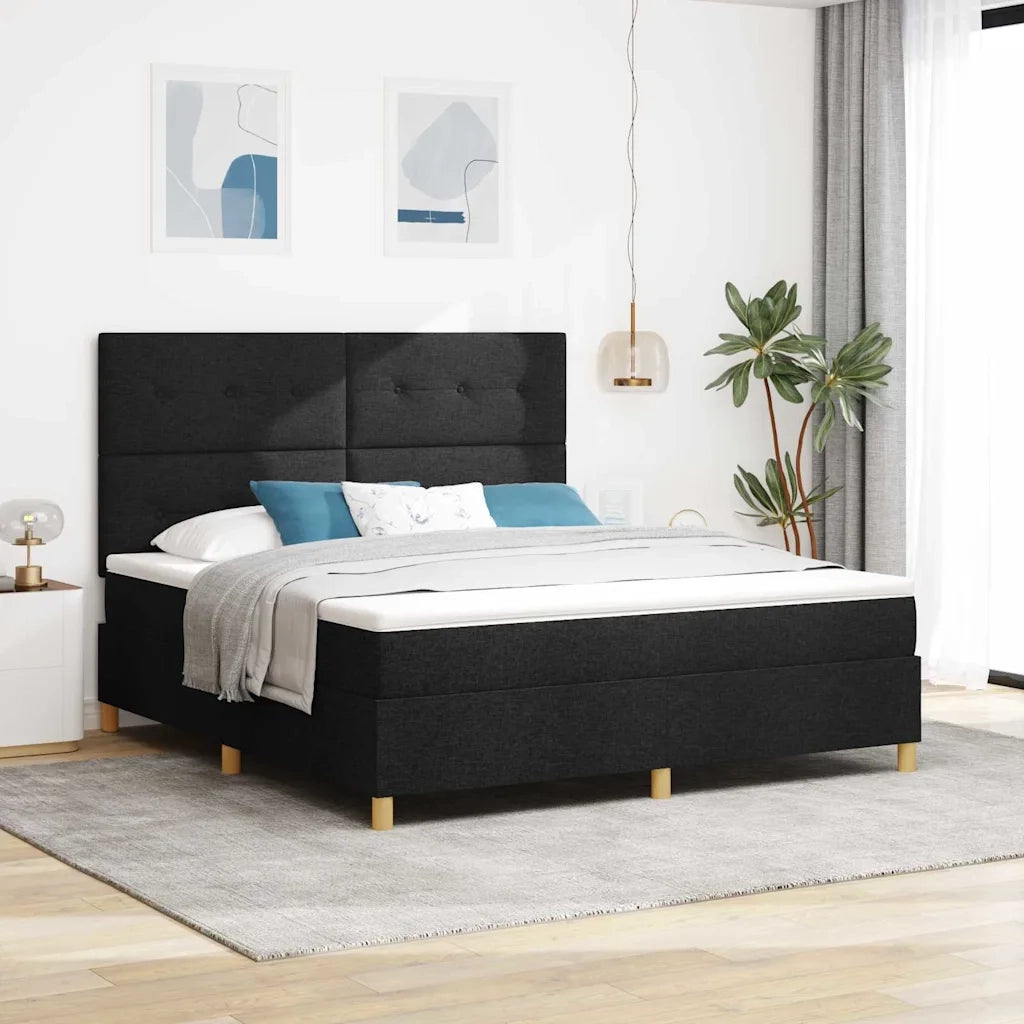 Letto a Sorgente LED con materasso Nero 180 x 200 cm Tessuto