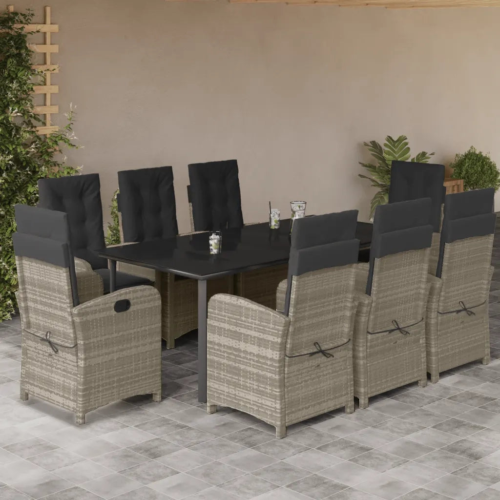 Set Pranzo da Giardino 9pz con Cuscini Grigio Chiaro Polyrattan 3212429