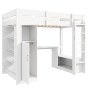 Letto a Soppalco 90 x 200 cm; Letto Singolo - Scrivania; Armadio; LED e USB - Bianco