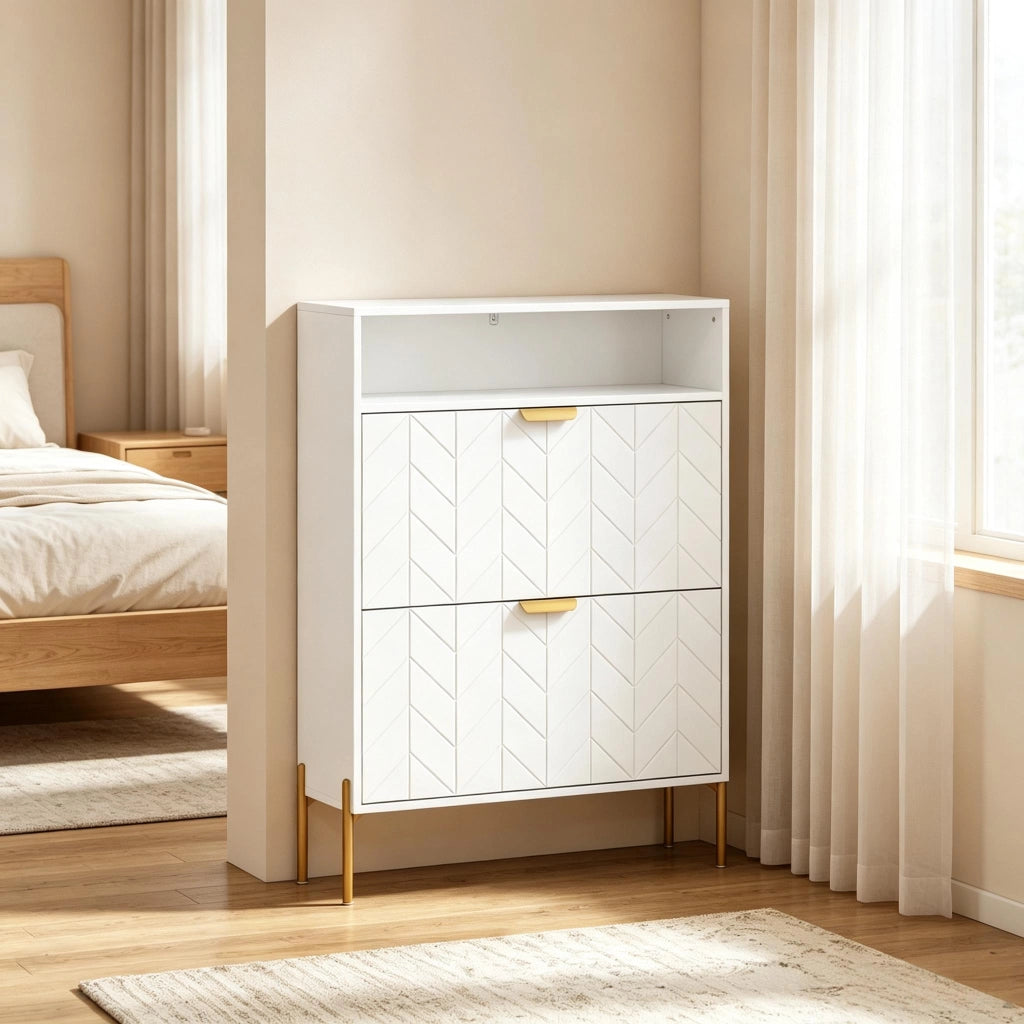 SCARPIERA stretta 80x23,7x110 cm bianca con 2 ante a ribalta e vano aperto