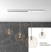SOSP. BIANCO RETTANGOLARE 4 LUCI VETRI (1 GRANDE+1 MEDIO+2 PICCOLO) TUTTI AMBRA 1155BI-S4 RMIX-AM
