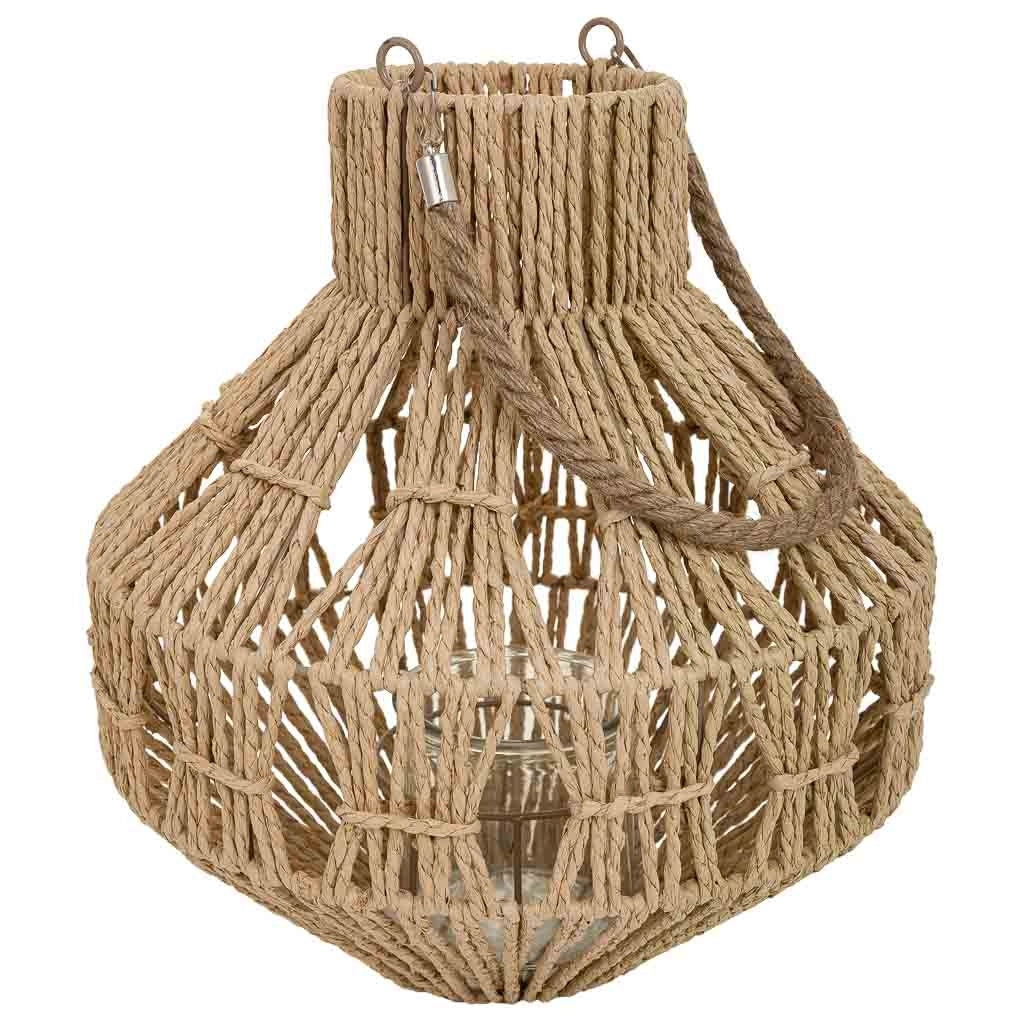 Lanterna portacandele in metallo e corda in carta marrone d32x34,5h