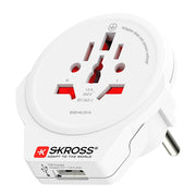 Adattatore Caricatore da Viaggio USB Mondo a Europa 2 / 3 poli Bianco Skross