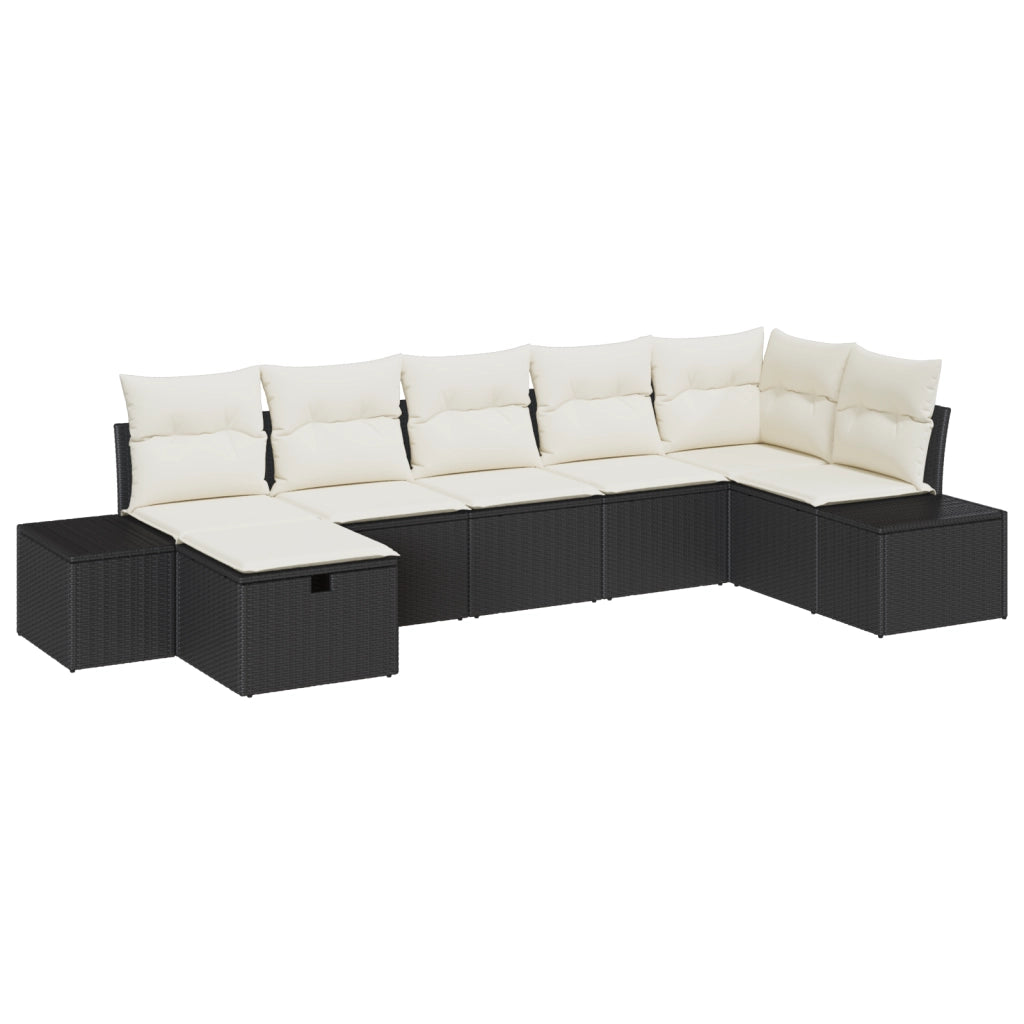 Set di divani da giardino a 7 pezzi con cuscini neri in polyrattan