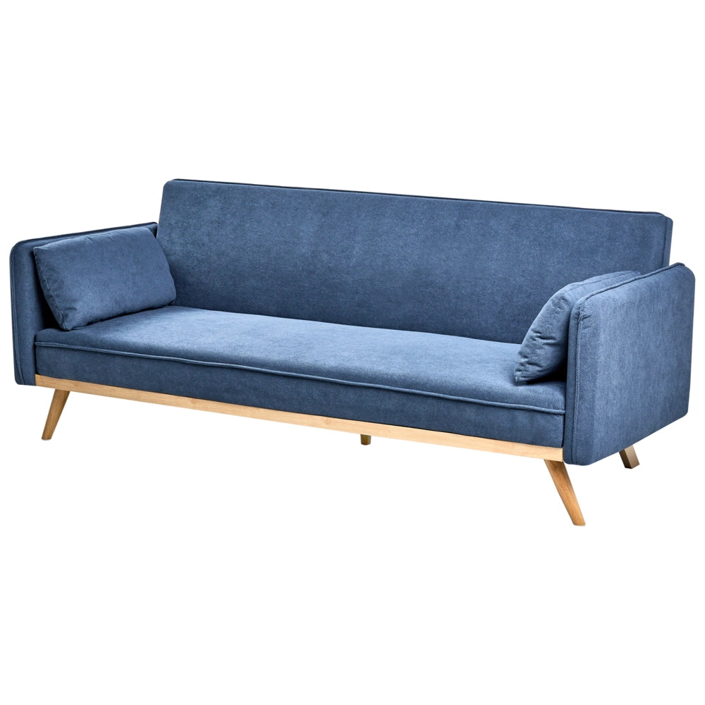 Divano letto tradizionale in tessuto blu a 3 posti con struttura in legno di pino braccioli gambe in metallo
