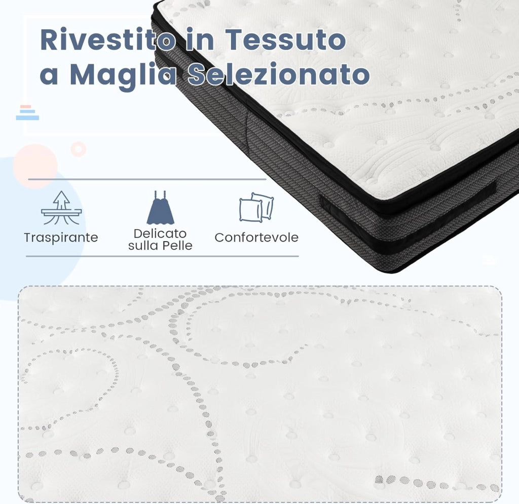Materasso in Memory Foam 32 cm, Materasso alla Francese 140 x 200 cm con Rivestimento in Tessuto a Maglia, 7 Zone, Ideale per Appartamento Dormitorio Hotel