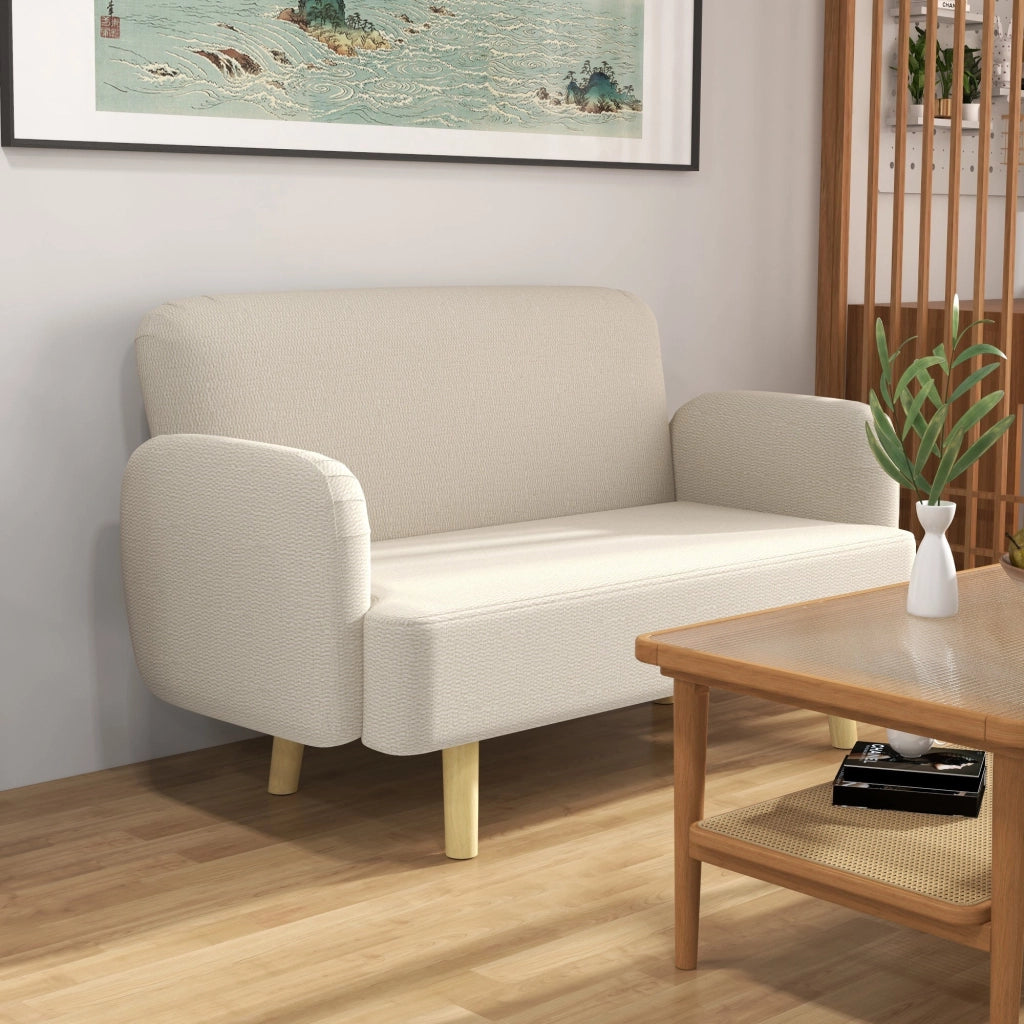 Divano 2 Posti 140x74x79 cm in Effetto Velluto Bianco Crema