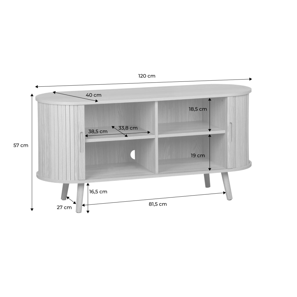 Mobile tv scandinavo con 2 ante scorrevoli, 120cm, noce