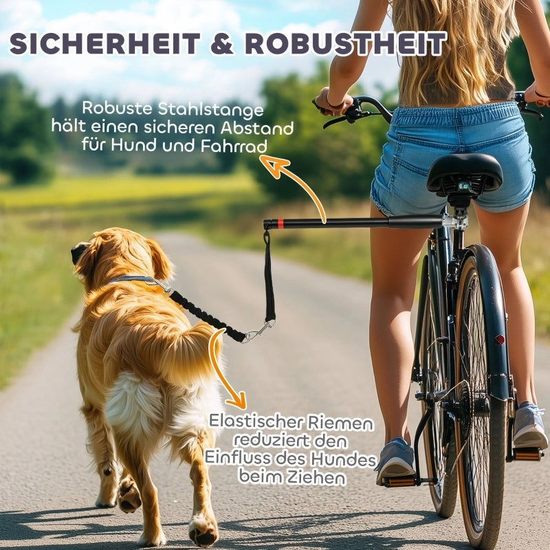Guinzaglio per cani da bicicletta, corda elastica, tubo in acciaio, 124 cm, nero