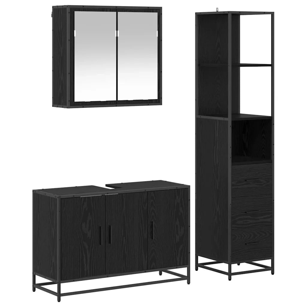 Set di mobili per il bagno 3 pcs Rovere Nero Legno multistrato