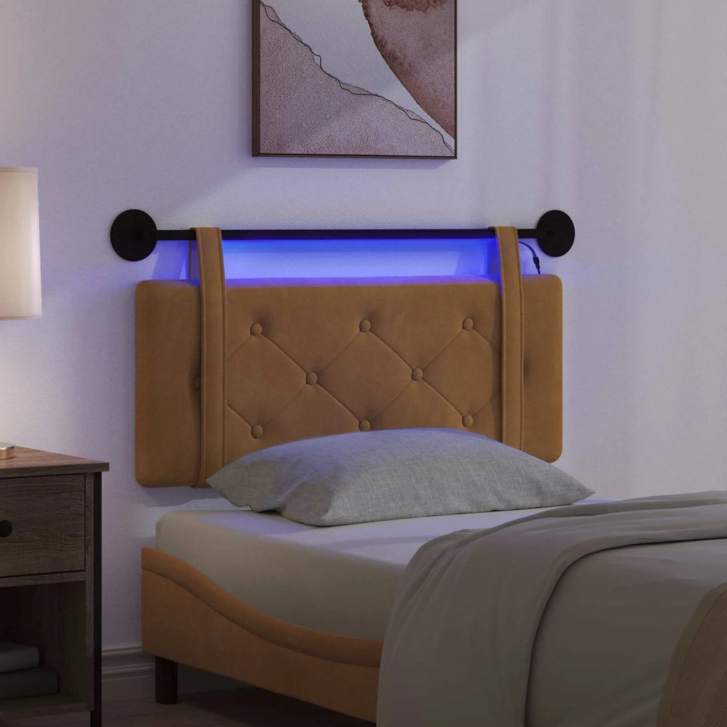 Testiera | Testata sospesa Con luce LED Marrone Velluto