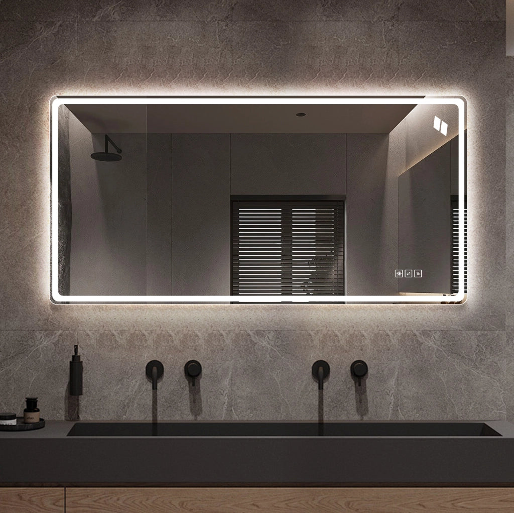 Specchio bagno LED 60x120 cm argento; vetro con luce fronte e retro