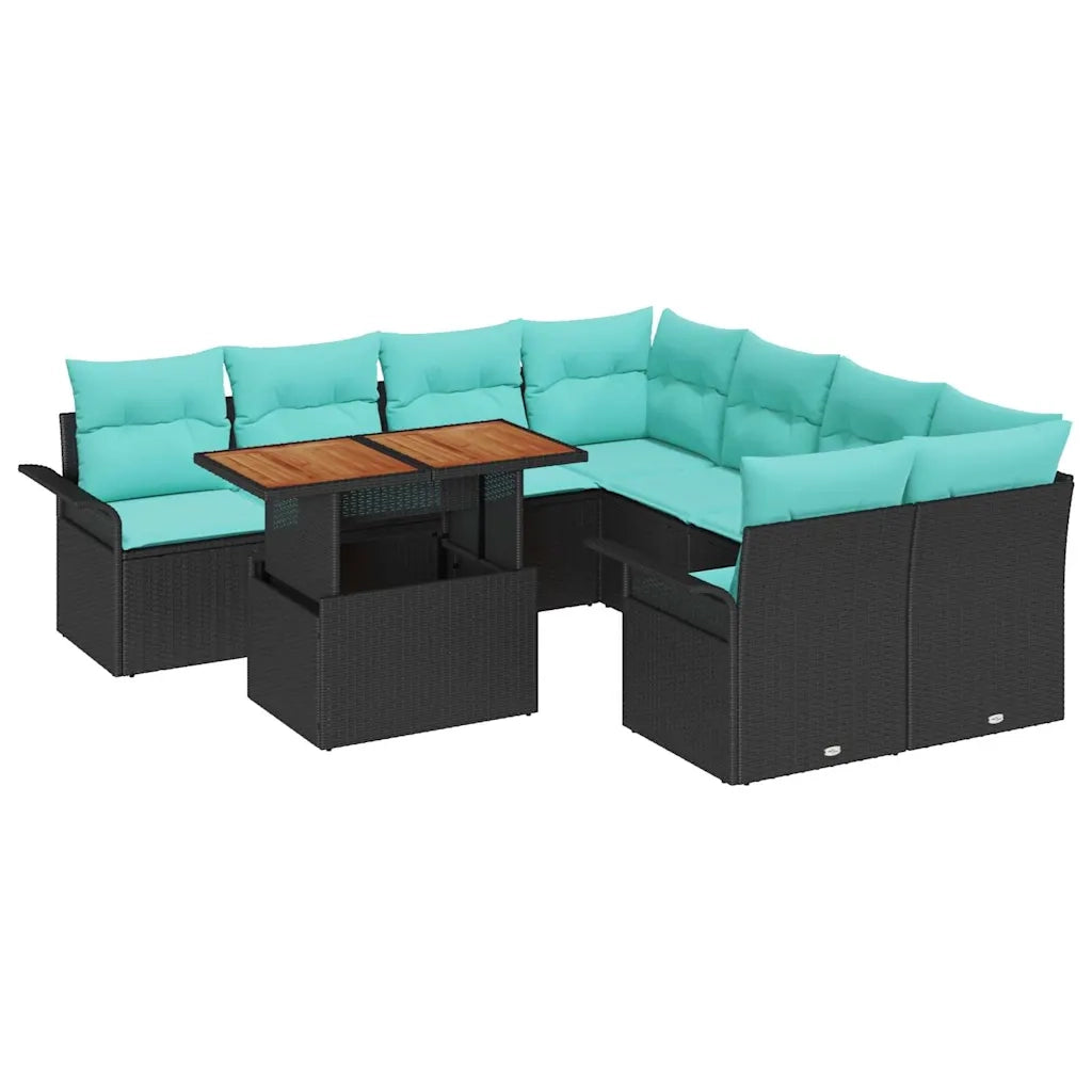 Set Divano da Giardino con archiviazione 9 pcs Nero Poly Rattan 3358055