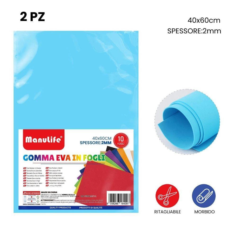 Trade Shop - 12pz Fogli In Gomma Eva Colore Azzurro Materiale Alta Qualità 40x60cm Spess 2mm -