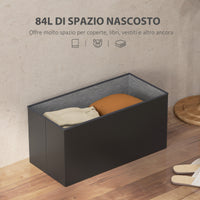 Panca Contenitore Pieghevole 84L 76x38x38 cm in Finta Pelle Nero