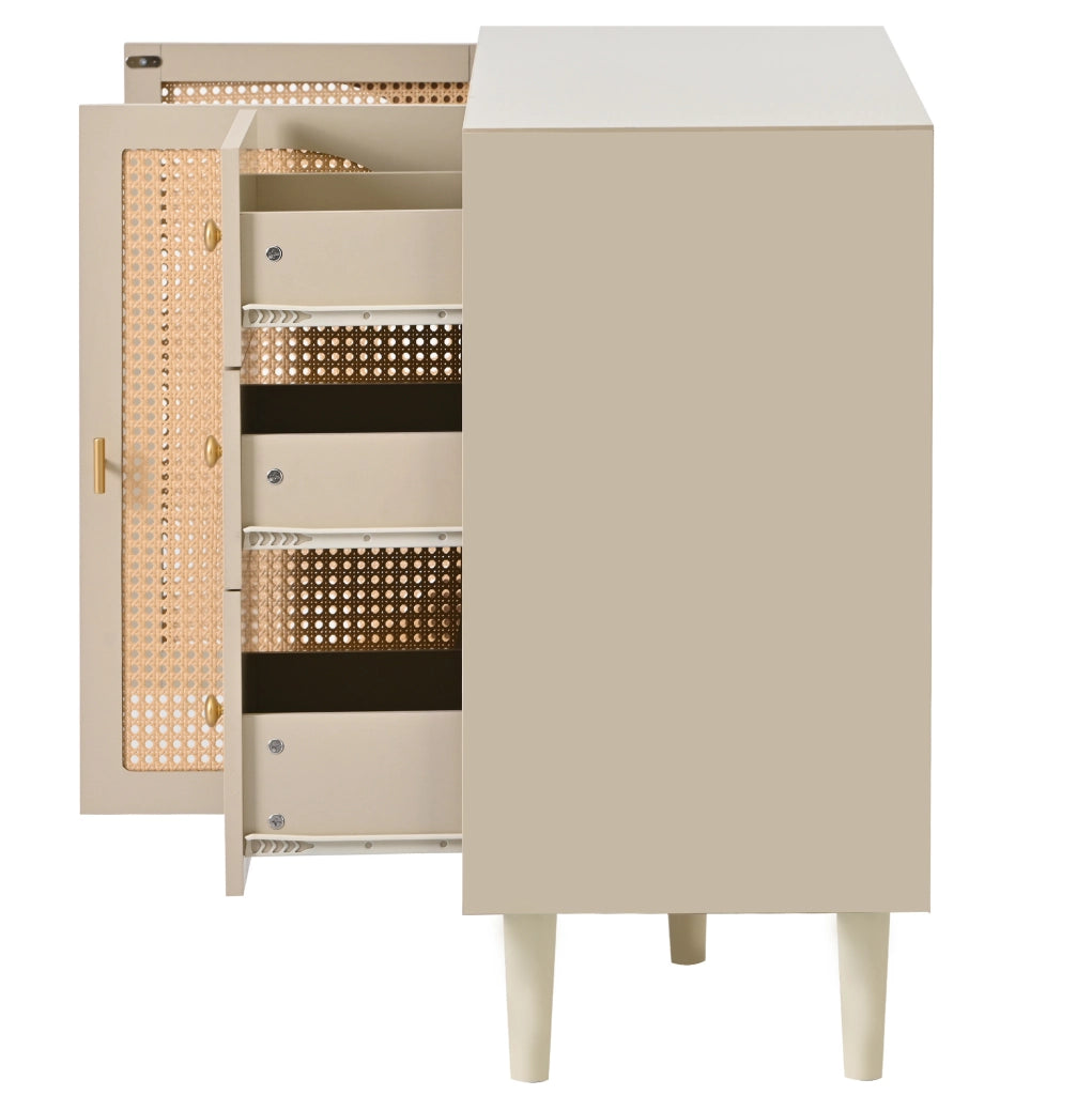 Credenza 120x40x82.5 cm con 2 ante e 3 cassetti; apertura a pressione; bianco crema
