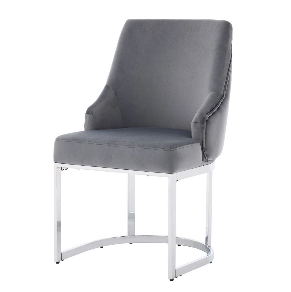 Set di 2 sedie da pranzo in velluto grigio con gambe in metallo argento