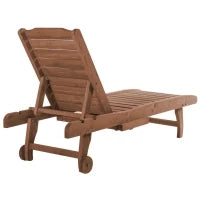Lettino Prendisole in Legno, Lettino Sdraio da Giardino con Ruote e Vassoio Estraibile 182x60x35cm