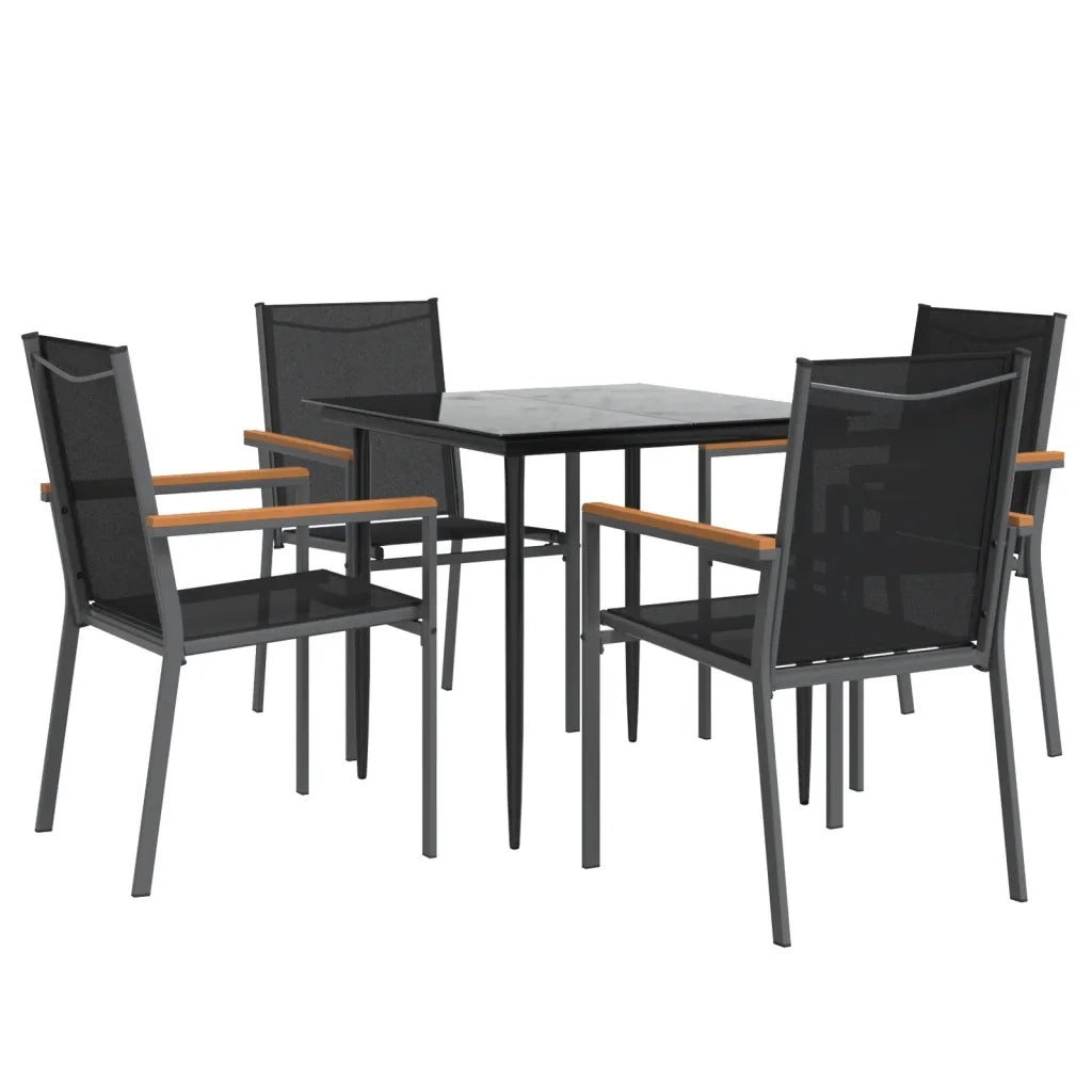 Set da Pranzo da Giardino 5 pz | Set Salotto da Giardino Nero in Textilene e Acciaio