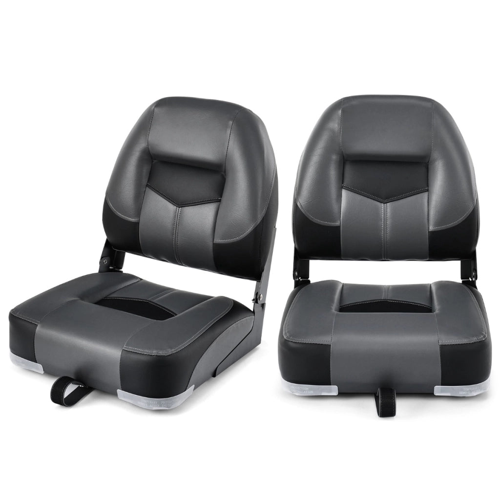 Set di 2 sedie pieghevoli con schienale basso per barca, Sedile yacht ergonomici con schiuma spessa Nero-Sport acquatici