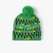Cappello di lana con lampade LED, cappello illuminato di Natale con motivo di neve e renna, cappello di Natale illuminato (sistema di luce a led verde).