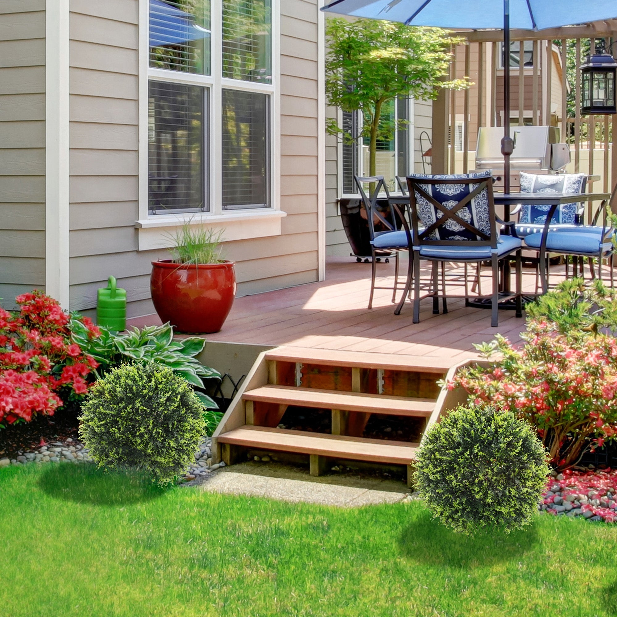 Set di 2 Piante Artificiali a Sfera Ø45 cm con Foglie di Cedro per Casa e Giardino Verde