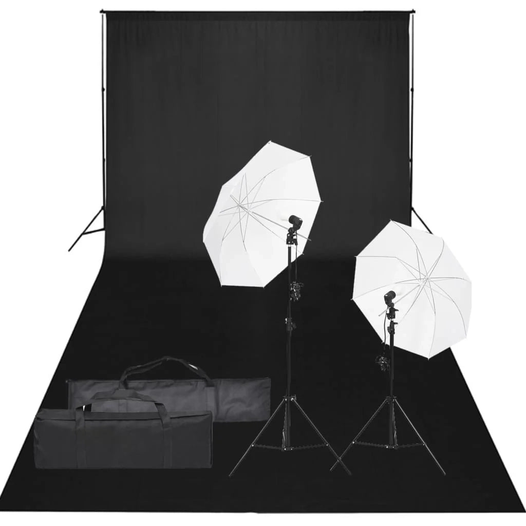 Kit per studio fotografico con illuminazione e fondale nero 02_0042421