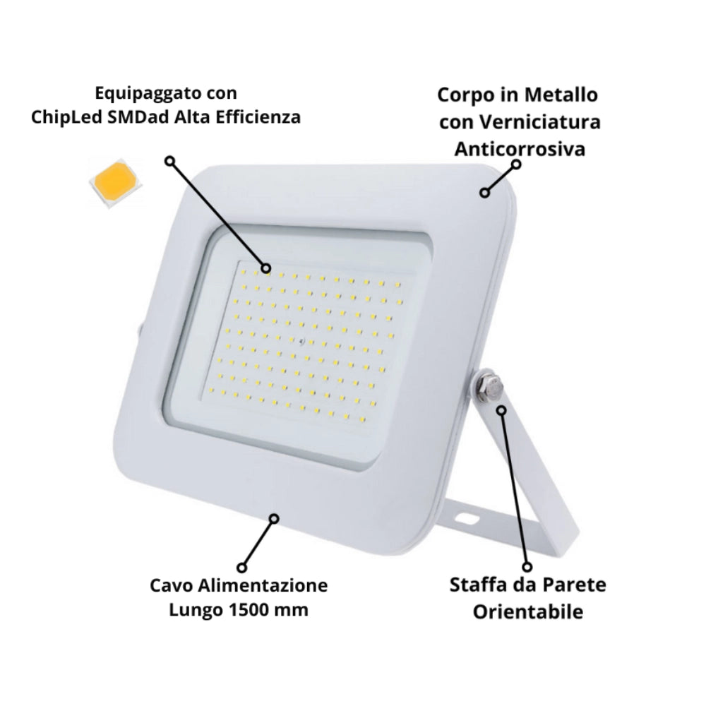 Optonica 5910 proiettore led smd luce bianco neutro 50 watt 4000 lumen