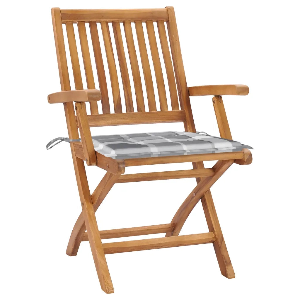 Sedie Giardino 2 pz con Cuscino Grigio a Quadri Massello di Teak cod mxl 73781