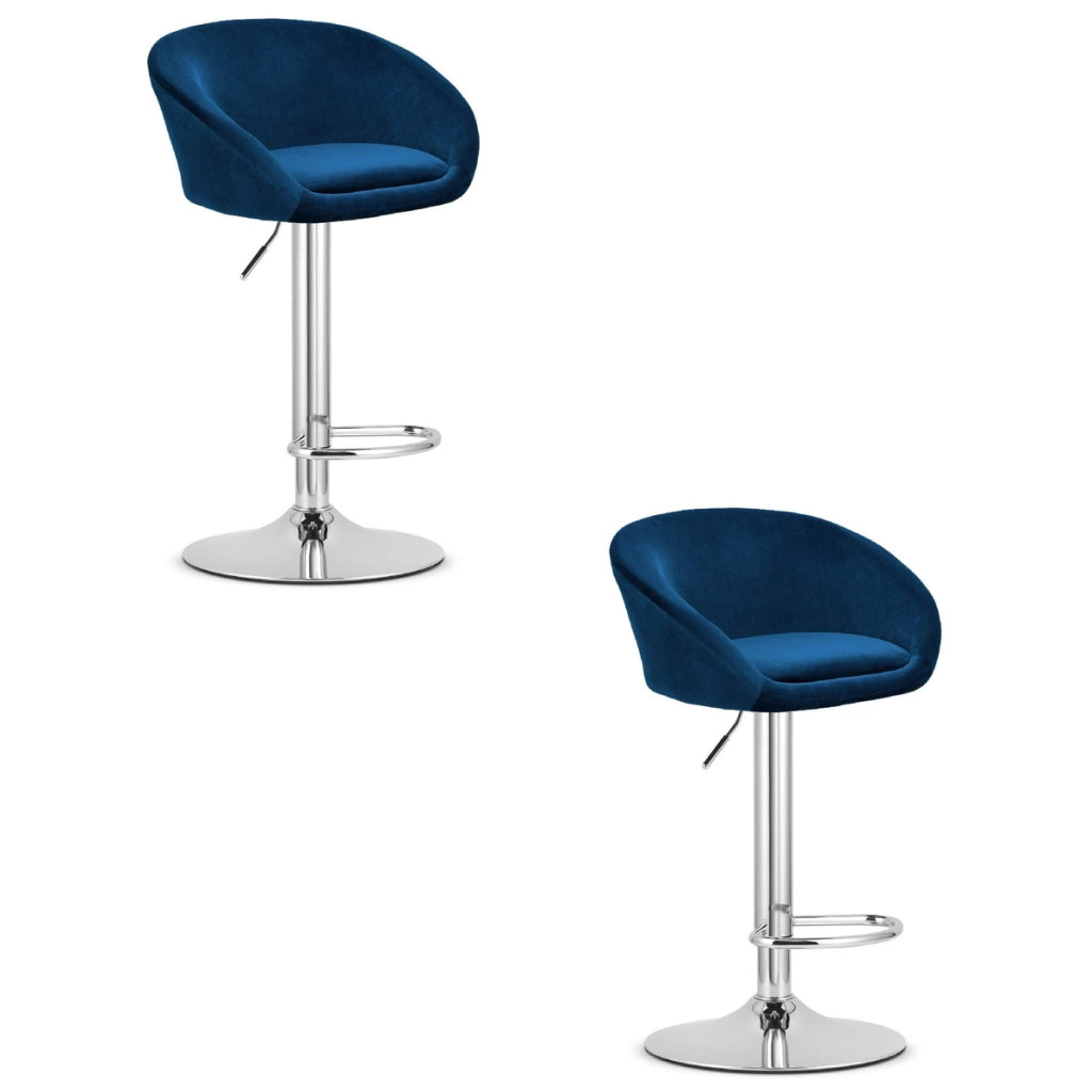 Set di 2 sgabelli da bar East in velluto blu e cromo