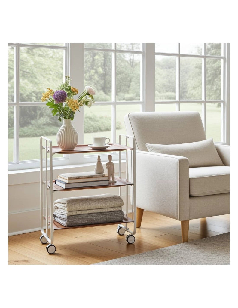 Carrello da cucina pieghevole bianco con ruote BAUHAUS 3 ripiani