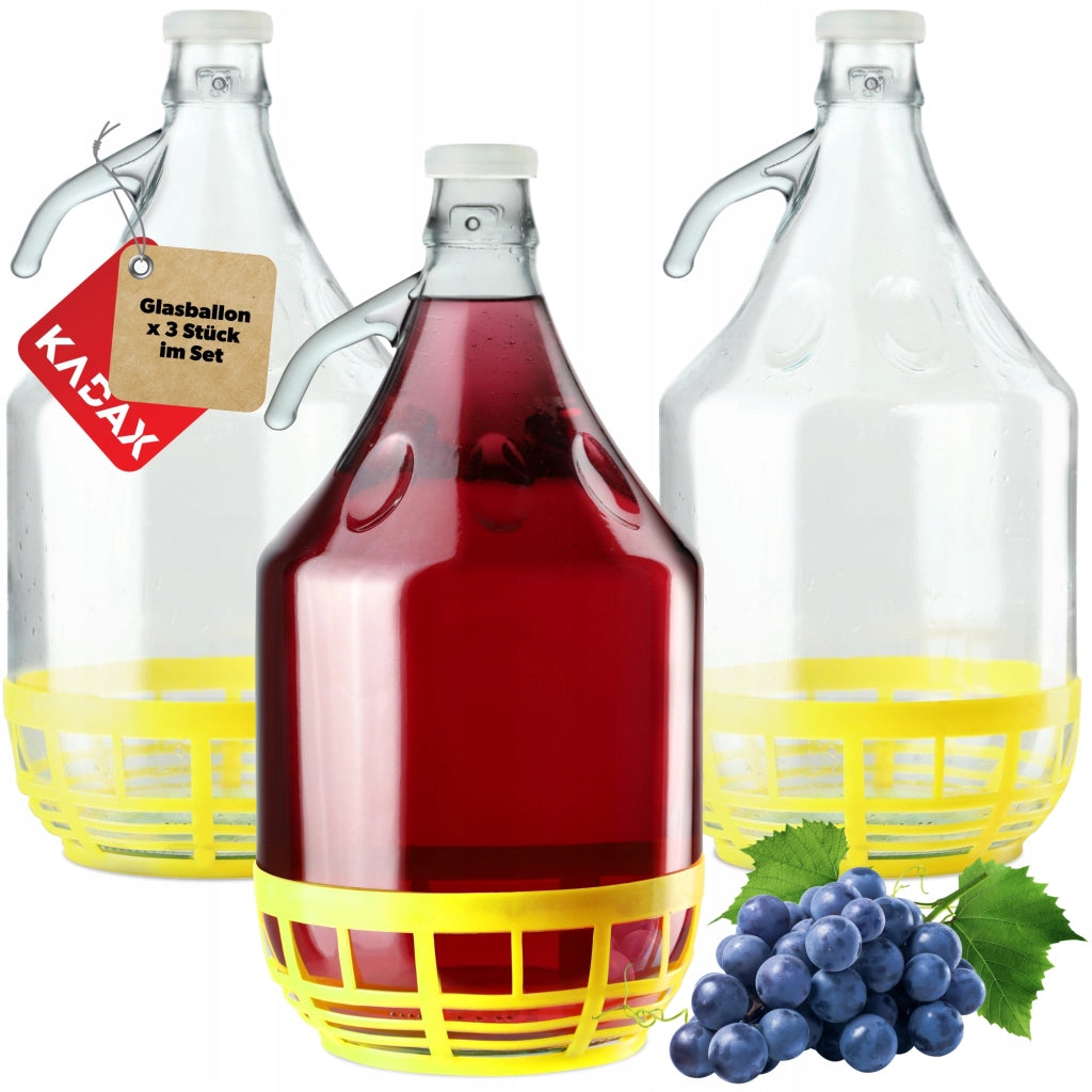 Set di 3 bottiglie KADAX Lady Balloon da 5 litri per vino, liquori, distillati clandestini, sidro, con tappi di sughero.